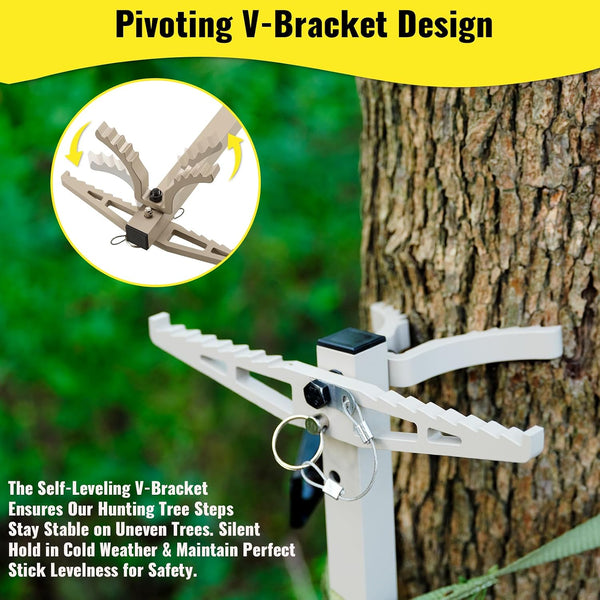 Climbing Sticks, 17” Lightweight Aluminium Hunting Climbing Sticks w/Silent Design, Tree Stand Sticks w/Pivoting V-Brackets & 20” Rope Aiders,