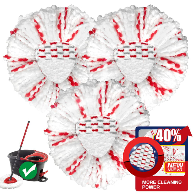 [2026 New Version] Mop Head Replacement - 40% More Cleaning Power，3 Pack Spin Mop Replacement Head for Easy Wring 1-Tank