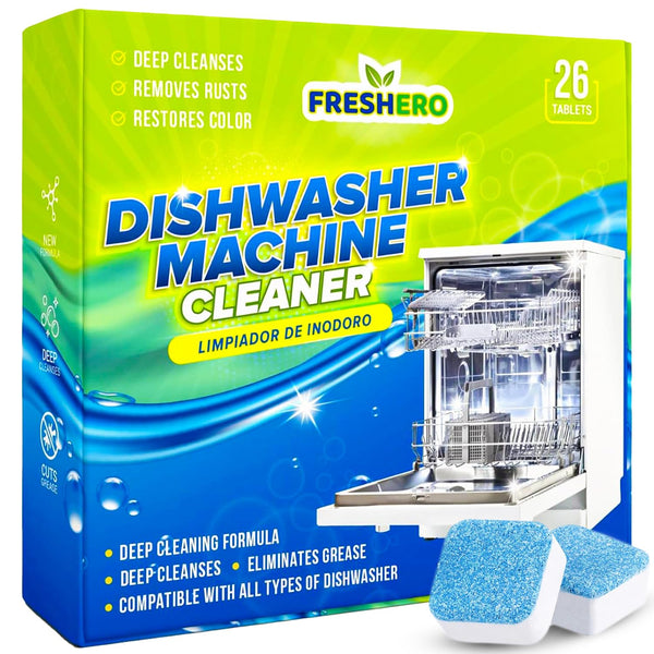 Dishwasher Cleaner and Deodorizer Tablets 26-Pack, Deep Cleaning Descaler for Dishwasher Machine, Heavy Duty, Septic Safe, Removes Grease &