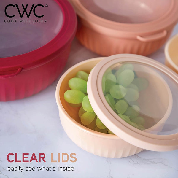 COOK WITH COLOR Prep Bowls with Lids- Wide and Deep Nesting Plastic Small Mixing Bowl Set with Lids, 8 Piece Set - Wide Bowls, Rose Rose 8 Piece