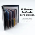 Men's Hipster Wallet, Up to 24 Cards, Leather Bifold Organizer, Black | 12 Built-In Card & Photo Sleeves | Flip-Through Organization | 2 ID