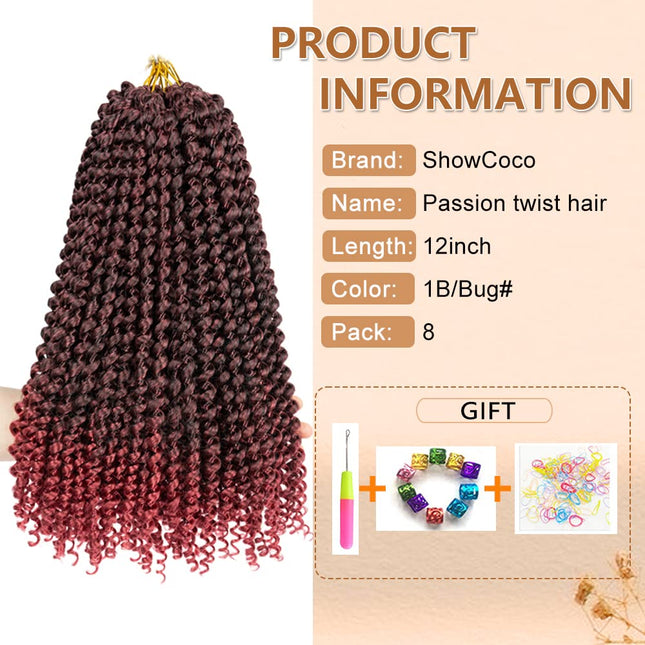 8 Packs Passion Twist Crochet Hair 12 Inch Bohemian Curly Braids Water Wave Hair for Passion Twist Braiding Hair Synthet