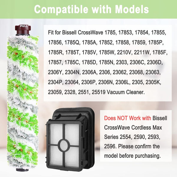 8 Pack Replacement Parts for Bissell CrossWave Pet Pro 2306A & CrossWave 1785 Series 3888A Vacuum Cleaner, 4 Pack 2460 Brush Rolls, 4 Pack 1866