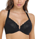DotVol Women's Front Close Bra T Back Full Figure Underwire Plus Size Seamless Unlined Bra for Large Bust 34DD Black