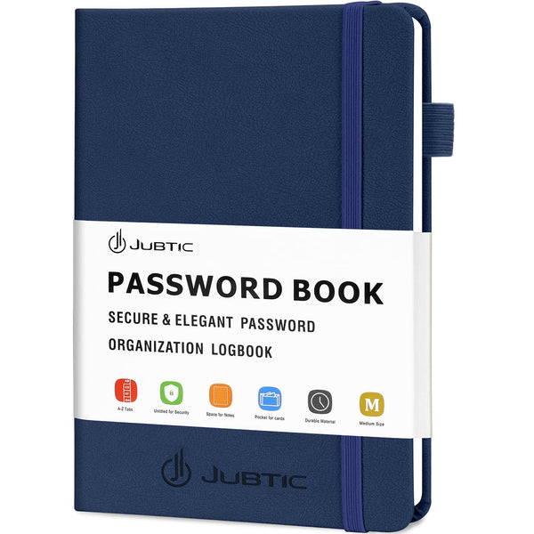 JUBTIC Password Keeper Book with Alphabetical Tabs. Medium Size Password Book for Seniors, Internet Website Address Log in Detail. Hardcover
