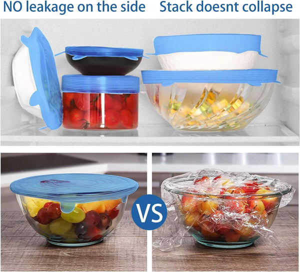 Silicone Stretch Lids,Durable & Eco-Friendly Elastic Lids Blue Lids-12pack