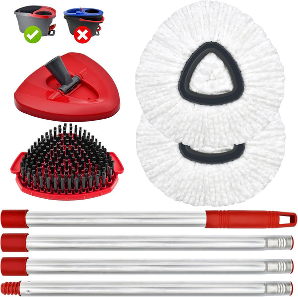 Spin Mop Head, Mop Replacement Handle,Brush,Base Compatible with O Cedar 1 Tank,2 Microfiber Mop Refills,1 Triangle Base,1 Brush and 30-58" Mop