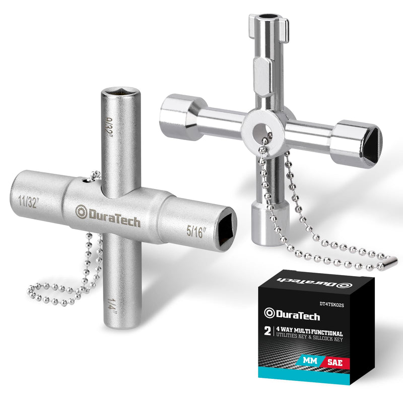 DURATECH 4 Way Sillcock Key Set, Utility Key, Multi-functional Water Key, 2-Pack, for Valve, Faucet, and Spigots | Utility Key, Water Key, Chrome