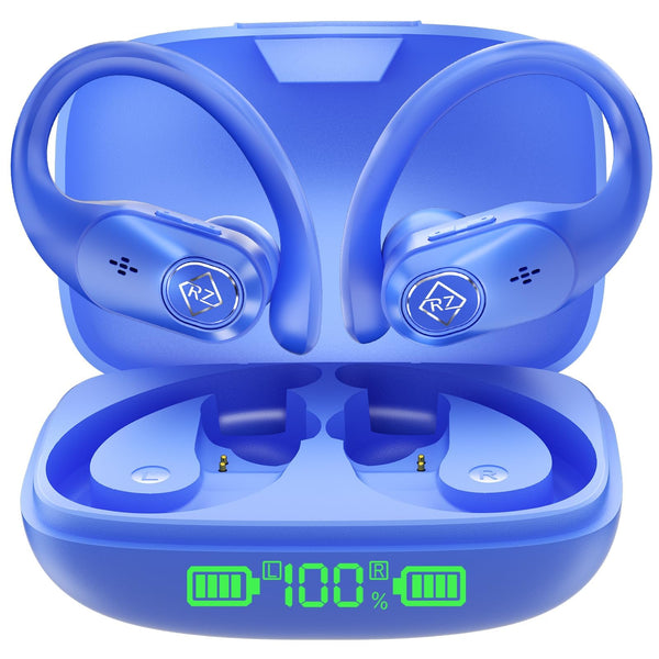 Wireless Earbuds Bluetooth Headphones 96H Playtime LED Display Waterproof Built in Mic Deep Bass Sound Secure Over Ear buds Earhooks for iPhone