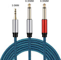 1/8 to 1/4 Stereo Cable, Nylon Braided 3.5mm to 1/4 Cable & Adapter Cord, TRS to Dual 6.35mm TS Unbalanced Breakout Wire for Laptop, Mixer, Amp -