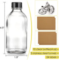 10 Pack, 4 oz Small Clear Glass Bottles w/Lids & 3 Stainless Steel Funnel - 120ml Boston Round Sample Bottle for Potion, Juice, Ginger Shot,