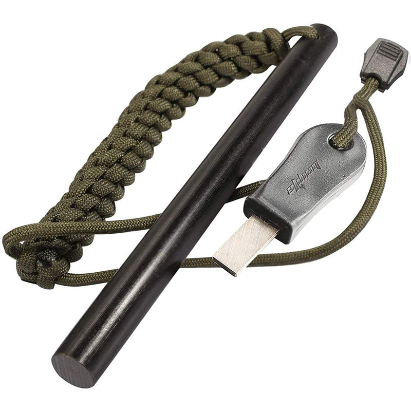6" Survival Ferro Rod Drilled Flint Fire Starter and Striker Kit | 1/2 x 6 Inches Large with Striker-Pro Striker Paracord Landyard Handle for