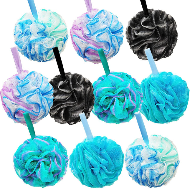 10 Pcs Shower Loofahs,Bath Shower Loofah Sponge,Exfoliating Shower Pouf Balls for Women,Men,Body Wash Bathroom,Exfoliate with Beauty Bathing
