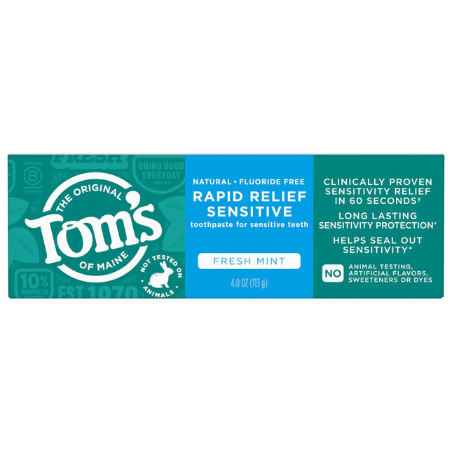 Tom'S of Maine Fluoride-Free Rapid Relief Sensitive Toothpaste, Fresh Mint, 4 Oz