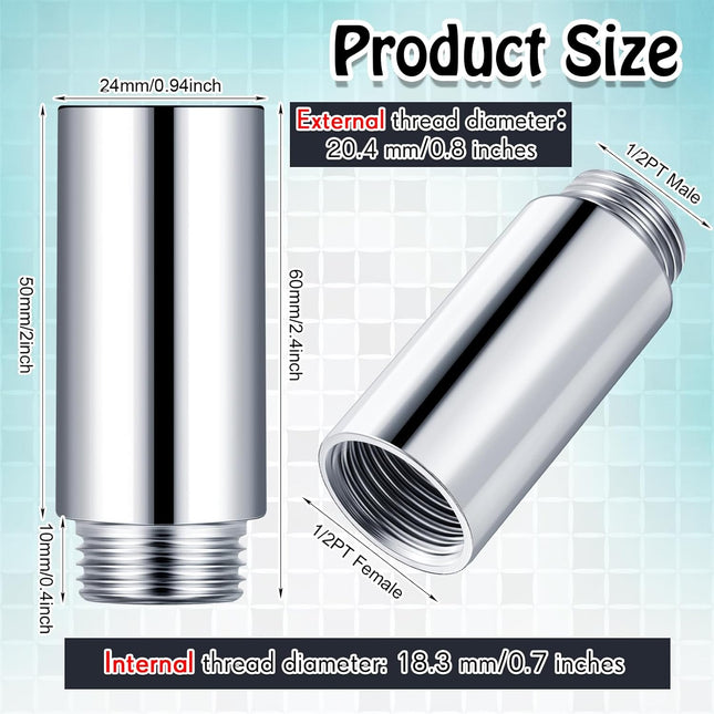 Amylove 2 Pcs Shower Head Extension Arm Stainless Steel Shower Pipe Extension 1/2Pt Male to 1/2Pt Female Thread Cast Pip