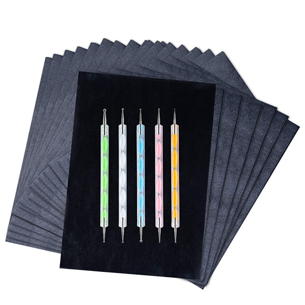 200 Sheets Carbon Paper Black Graphite Paper Transfer Tracing Paper and 5 Pieces Ball Embossing Styluses for DIY Woodworking, Paper, Canvas and