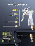 JASTIND Industrial Air Blow Gun with Brass Adjustable Air Flow Nozzle and 2 Steel Extension, Pneumatic Air Compressor Accessory Tool Dust Cleaning