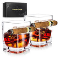 Cigar Whiskey Glasses Set of 2-12oz Old Fashioned Glass With Side Mounted Holder Rest - Crystal Wine Cup for Cocktails, Scotch, Bourbon, Gifts for Men