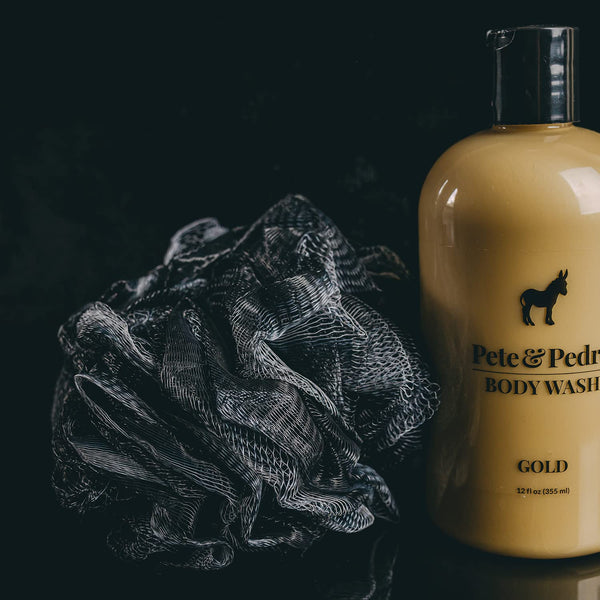 Pete & Pedro Loofah Sponge Pouf Bath & Shower Tool | Light Gentle Exfoliator & Skin Scrubber, Helps with Lather & Exfoliating Dermis | Black Mesh