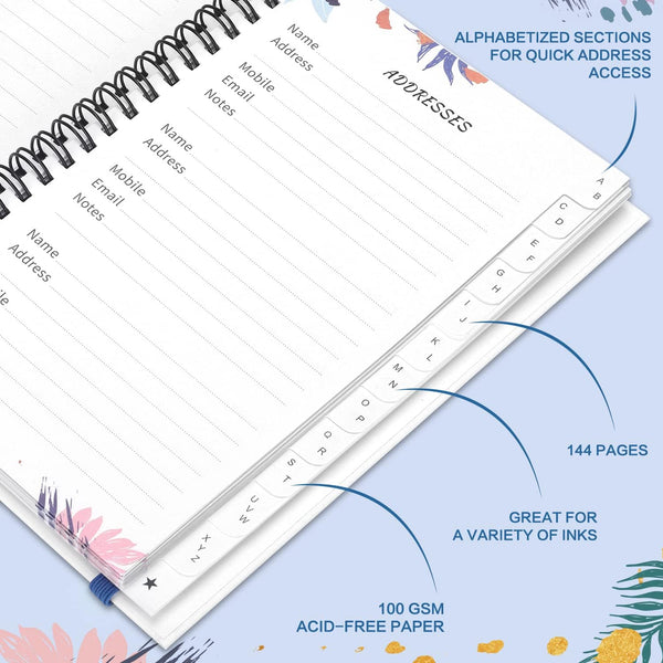 JUBTIC Address and Password Book with Alphabetical Tabs Hardcover Spiral Bound Address Organizer for Contacts,Internet Website Logins,Telephone