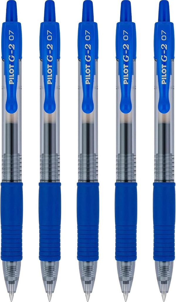Pilot G2 Premium Gel Roller Pens, Fine Point 0.7 mm, Blue Ink Pens Fine Point, Pack of 5 - Ideal for School, Journaling, and Office Writing