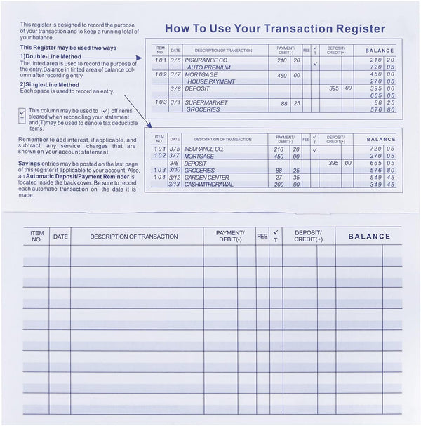 20 Pack Checkbook Register, Check Registers for Personal, Blank Ledger Transaction Registers for Personal or Business Bank, Check Register Book