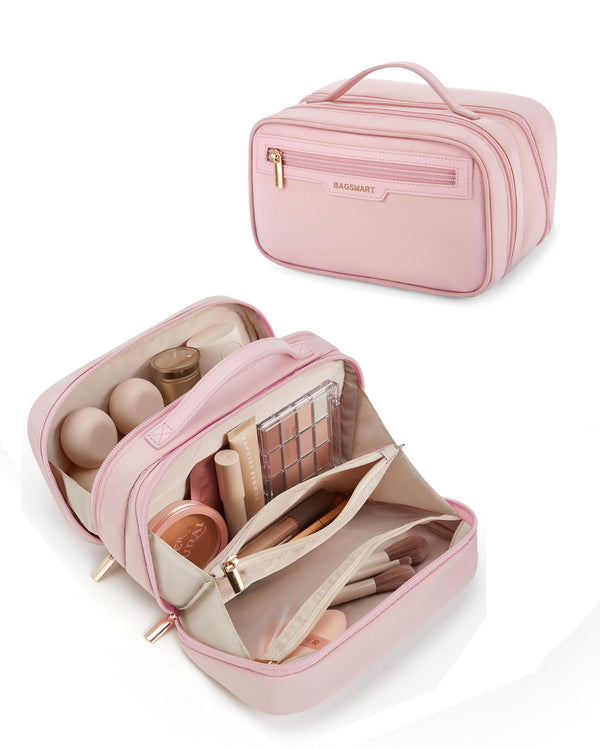 BAGSMART Travel Makeup Bag, Make up Bag with Multiple Compartments for Organizer, Compact & Durable Cosmetic Organizer for Women for Travel