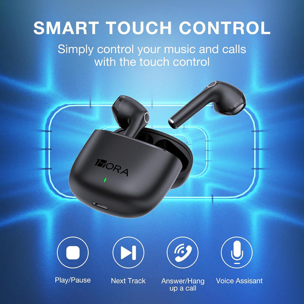 1 Hora Wireless Earbuds, Bluetooth 5.3 Ear Buds with Charging Case, Clear Calls, Deep Bass, Touch Control, Lightweight in-Ear Headphones