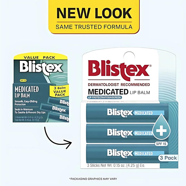Blistex Medicated Lip Balm, 0.15 Ounce, 3 Count (Pack of 1) Prevent Dryness & Ch