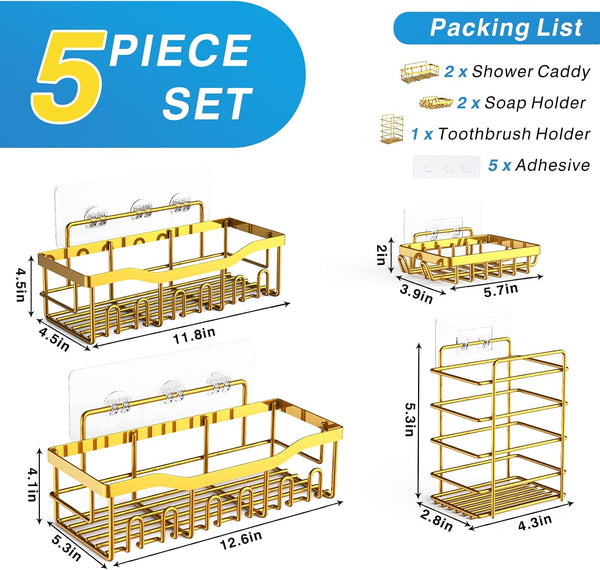 Shower Caddy 5 Pack,Adhesive Shower Organizer for Bathroom Storage&Home Decor&Kitchen,No Drilling,Large Capacity,Rustproof Stainless Steel