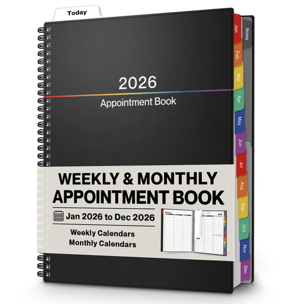 Dunwell Daily Planner 2026, 8.5x11 Appointment Book, 15-Min Hourly Schedule, Jan to Dec 2026, Large Planner with Colorful Tabs, Premium Paper