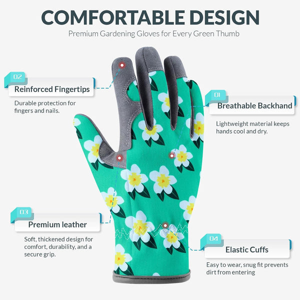 Baidast Gardening Gloves for Women, Breathable Leather Garden Gloves with Grip, Thorn Proof Work Gloves Women(medium)-green+yellow Medium (Pack of 1)