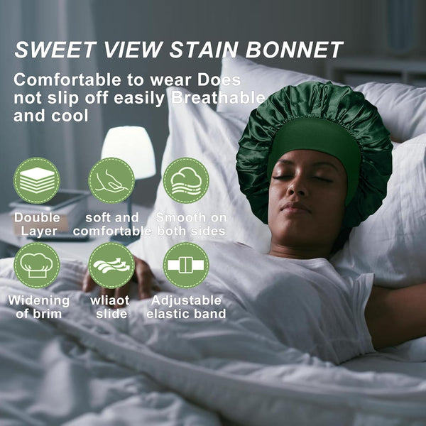 4PCS Silk Bonnet for Sleeping - Hair Satin Bonnets for Black Women Men,Wrap Cap for Curly Hair,Elastic Wide Band Bonnet Shower Cap for Sleeping