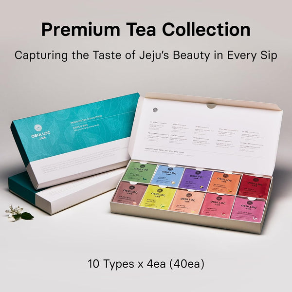 OSULLOC Premium Tea Collection (40 Count, 10 Flavors X 4 Ea), Assorted Tea Bag Sampler, Premium Organic Pure & Blended Self Care Gift Set Box from