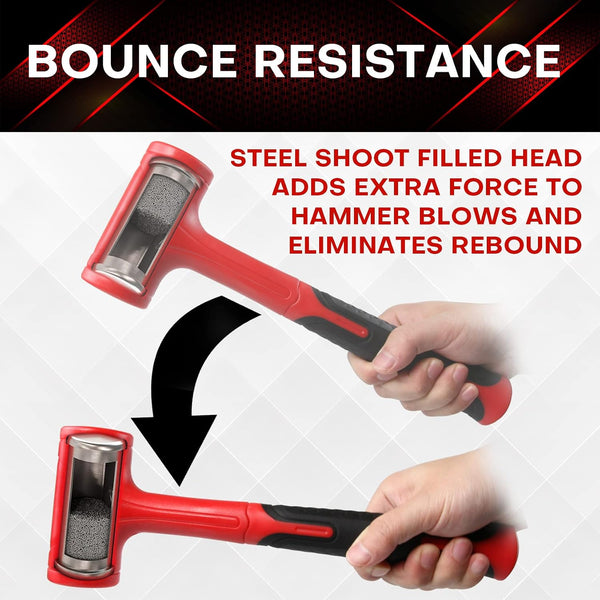 YIYITOOLS Dead Blow Hammer Set, 3 Piece/16oz(1LB),27oz(1.5LB),45oz(3LB),Red and Black, Shockproof Design, No Rebound Mallet Unibody Molded