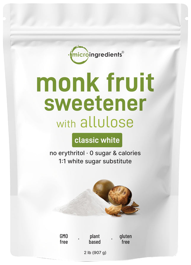 Monk Fruit Sweetener with Allulose, 2 lbs | No Erythritol | No Aftertaste, 1:1 White Sugar Substitute, Keto & Vegan Frie