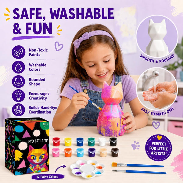 Goodyking Paint Your Own Cat Lamp Kit, DIY Cat Crafts Night Light, Painting Kit Arts & Crafts for Kids Ages 8-12, Art Supplies Birthday Easter