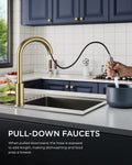 FORIOUS Gold Kitchen Faucet with Pull Down Sprayer, High Arc Single Handle Classic Stainless Steel Sink Faucet 1 or 3 Hole, Suitable for Farmhouse