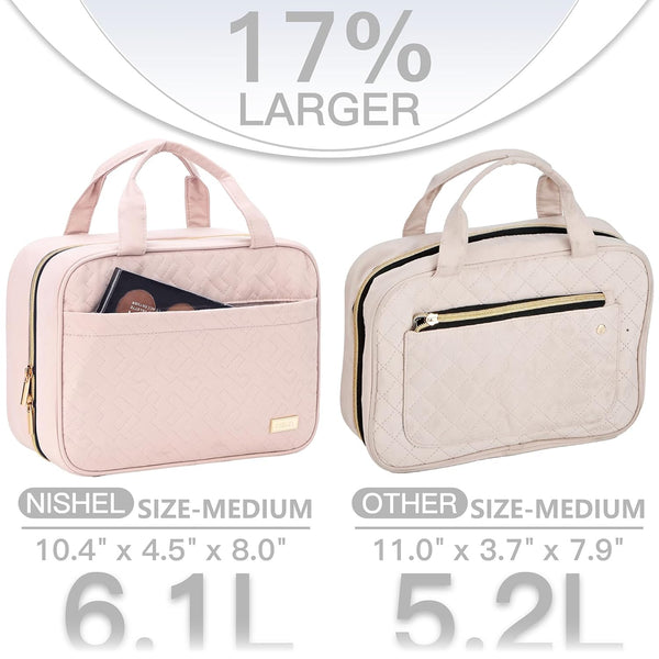 NISHEL Travel Toiletry Bag for Women, Portable Hanging Organizer for Travel-Sized Shampoo, Conditioner, Brushes Set, Makeup Accessories, Medium
