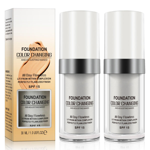 2PCS Flawless Colour Changing Warm Skin Tone Foundation, Naturally Blends Moisturizing foundation makeup, Long Lasting Waterproof Lightweight
