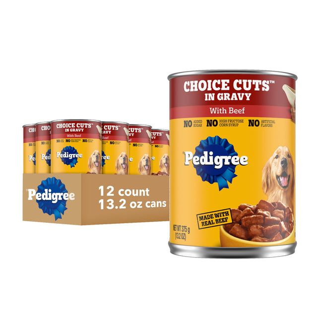 Pedigree Choice Cuts in Gravy Adult Canned Soft Wet Dog Food with Beef, 13.2 Oz.