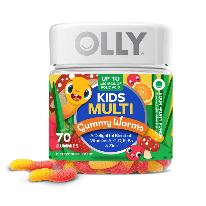 OLLY Kids Multivitamin Gummy Worms, Overall Health and Immune Support, Vitamins and Minerals A, C, D, E, Bs and Zinc, Chewable Supplement, Sour