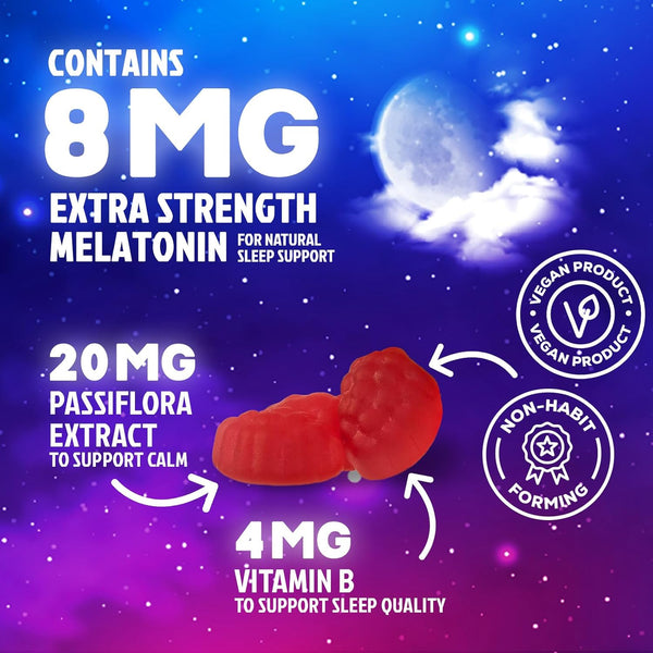 Sleep Gummy 8Mg Melatonin - Extra Strength Sleep Support with 20Mg Passiflora, Natural Sleeping Gummies for Adults, Vegan & Non-Gmo, Melatonin