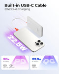 Slim Portable Charger 10000Mah, Travel Power Bank with Built-In USB-C Cable & LED Display, 22.5W Fast Charging Battery Pack Compatible with Iphone