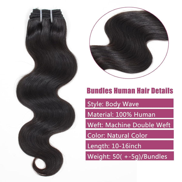 HVN-KVVM Body Wave Bundles Human Hair 12 Inch 12A Human Hair Bundles 100% Unprocessed Brazilian Virgin Hair Weave 1 Bundles Deals Human Hair