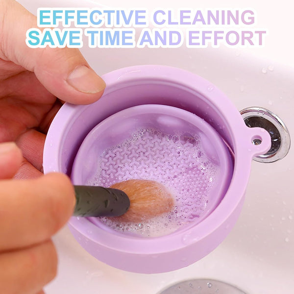 Makeup Brushes Cleaner Mat with Brush Storage Holder, Folding Portable Washing Tool for Makeup Brush Cleaning, 2 in 1 Silicone Brush Cleaner Pad &