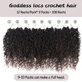 Vemet Goddess Locs Crochet Hair,8 Inch 9 Packs Faux Locs Synthetic Crochet Hair, Boho Style Pre looped crochet with Curly Ends 8 Inch(Pack of 9) T30