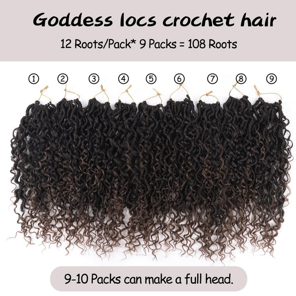 Vemet Goddess Locs Crochet Hair,8 Inch 9 Packs Faux Locs Synthetic Crochet Hair, Boho Style Pre looped crochet with Curly Ends 8 Inch(Pack of 9) T30