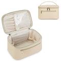 Wandering Nature Makeup Bag, Travel Make up Organizer Cosmetic Brush Bags Case for Women in Vegan Leather, Beige,Patent Pending