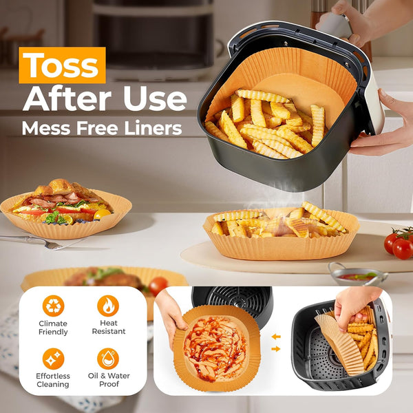 Vailnd Air Fryer Paper Liners, 200pcs Air Fryer Liners Disposable 8" Square | Baking Paper Liner for 5-8 qt Airfryer Basket, Non-stick and Oil